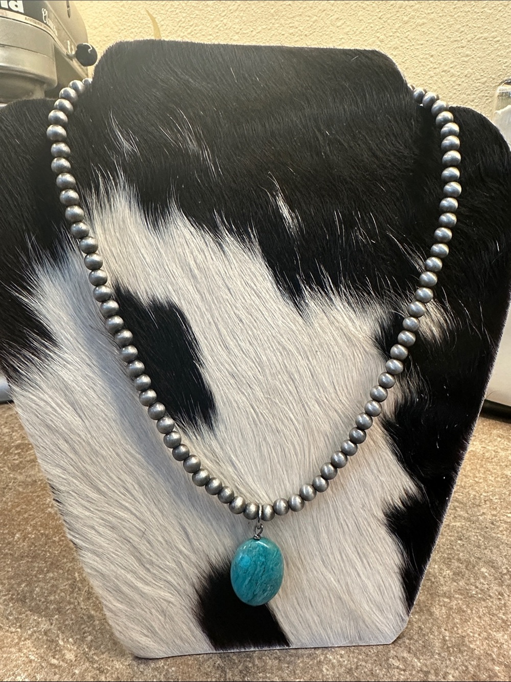 Sterling Bead Necklace with Turquoise Pendant